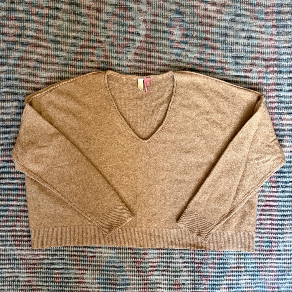 Pilcro Valani Tan Cashmere Cropped V-Neck Sweater (S)